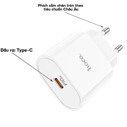 Thumbnail Củ Sạc Nhanh PD 20W CHÍNH HÃNG Hoco Dùng Cho IP,Samsung,XiaoMi,Oppo Chất Liệu Nhựa PC Chống Cháy Nổ 3