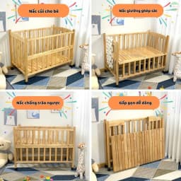 Thumbnail Cũi Cho Bé GOLDCAT 4IN1 Làm Từ Gỗ Quế Tự Nhiên, Có Thể Gấp Gọn Điều Chỉnh 2 Mức Cũi, Kèm Đệm Muslin Cao Cấp 2