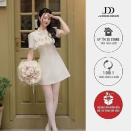 Thumbnail Đầm A tay ngắn cổ tròn, xếp ly ngực dáng tiểu thư thiết kế bởi JM Dress Design 1S34.2404OG 1