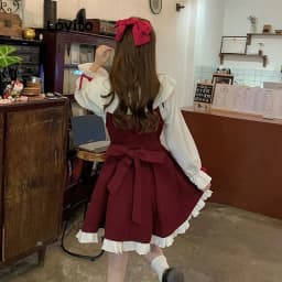 Thumbnail Đầm chữ A Lovito chắp vá thắt nơ viền nhún bèo phong cách dự tiệc Giáng sinh dễ thương cho nữ LNA43050 2