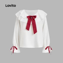 Thumbnail Đầm chữ A Lovito chắp vá thắt nơ viền nhún bèo phong cách dự tiệc Giáng sinh dễ thương cho nữ LNA43050 3