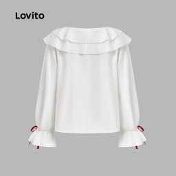 Thumbnail Đầm chữ A Lovito chắp vá thắt nơ viền nhún bèo phong cách dự tiệc Giáng sinh dễ thương cho nữ LNA43050 4