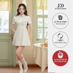 Thumbnail Đầm cổ đức bung vạt đính nơ cổ 1S91.2408K, váy dầm công sở kiểu dáng thanh lịch nữ tính thiết kế bởi JM Dress Design 1