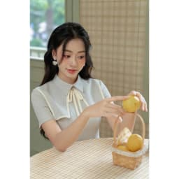 Thumbnail Đầm cổ đức bung vạt đính nơ cổ 1S91.2408K, váy dầm công sở kiểu dáng thanh lịch nữ tính thiết kế bởi JM Dress Design 3