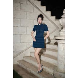 Thumbnail Đầm cổ đức chân A nhún bèo 1R13.2405RC, váy đầm cổ đức dáng chữ a kiểu dáng thanh lịch nữ tính kiết kế bởi JM Dress 3