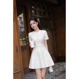 Thumbnail Đầm cổ tròn chân bổ đổ 1S33.2504K, váy dáng a xòe bồng tôn dáng thanh lịch công nữ tính hiện đại trẻ trung thiết kế JM 2
