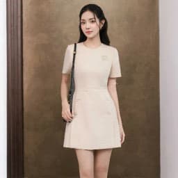 Thumbnail Đầm cổ tròn thêu ngực, chân tà bung 1S31.2504K, váy ngắn dáng a thanh lịch công sở trẻ trung hiện đại thiết kế bởi JM 1