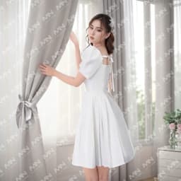 Thumbnail Đầm công chúa MINA tay phồng dáng xoè xếp ly chất Taffeta phối Voan điệu đà dự tiệc, đi chơi MN214 3