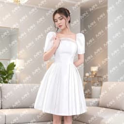 Thumbnail Đầm công chúa MINA tay phồng dáng xoè xếp ly chất Taffeta phối Voan điệu đà dự tiệc, đi chơi MN214 4