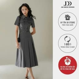 Thumbnail Đầm dài chân xếp ly chụm đai eo 1F25.2410K, váy dáng dài cổ bẻ kiểu dáng thanh lịch dành cho các quý cô JM Dress Design 1