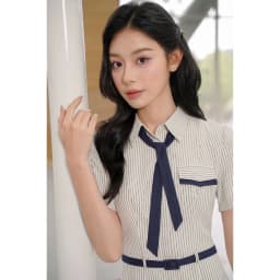 Thumbnail Đầm dáng A cổ đức nơ cách điệu 1S24.2503K, váy sơ mi cổ đức dáng a kiểu dáng năng động thanh lịch thiết kế bởi JM Dress 3