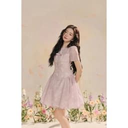Thumbnail Đầm đè dây nơ ngực, nhún sườn họa tiết 1R07.2503OG, váy tơ mềm chiết eo dáng xòe bồng nữ tính đáng yêu thiết kế bởi JM 3