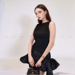 Thumbnail Đầm đen dự tiệc MINA hở lưng dáng xoè ngắn chất Cotton Nhật phối Lụa MN302 1