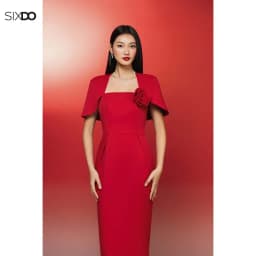 Thumbnail Đầm đỏ bút chì phối hoá SIXDO (Red Raw Pencil Dress With Flower) 1