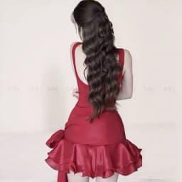 Thumbnail Đầm đỏ đô dự tiệc MINA hở lưng dáng xoè ngắn chất Cotton Nhật phối Lụa MN302 4