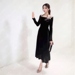 Thumbnail Đầm dự tiệc Mina dài tay dáng ôm midi quyến rũ sang trọng chất Thun Lazong màu đen - MN257 3