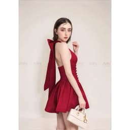 Thumbnail Đầm dự tiệc MINA hở lưng dáng xoè ngắn chất Cotton trẻ trung màu đỏ đô MN303 3