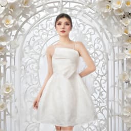 Thumbnail Đầm dự tiệc sang trọng MINA chất liệu gấm hoa nổi thiết kế hai dây dáng xoè đắp nơ ngực (CÓ ĐỆM NGỰC) MN126 1