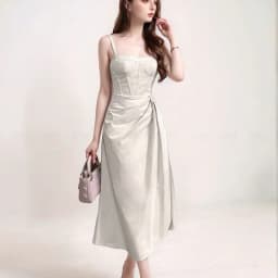 Thumbnail Đầm dự tiệc thương hiệu Đầm Váy Mina thiết kế hai dây dáng xoè midi chất liệu Linen MN241 2