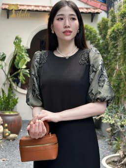 Thumbnail Đầm dự tiệc trung niên Zol by TIFALU dáng suông màu đen sang trọng - ZOL319BLK 1
