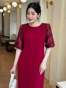 Thumbnail Đầm dự tiệc trung niên Zol by TIFALU dáng suông màu đỏ sang trọng - ZOL319RED 1