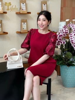 Thumbnail Đầm dự tiệc trung niên Zol by TIFALU dáng suông màu đỏ sang trọng - ZOL319RED 3