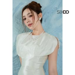 Thumbnail Đầm gấm sát nách cánh tay xẻ SIXDO (Off White Brocade Midi Dress) 4