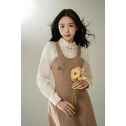Thumbnail Đầm giả yếm cổ đức thêu ngực 1F22.2410K, Váy đầm sơ mi phối yếm một lớp kiểu dáng basic thanh lịch dành cho quý cô JM 2