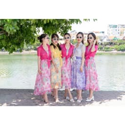 Thumbnail Đầm hoa SEFA kèm áo khoác chất liệu lụa tơ cao cấp, đầm đi biển đầm voan hoa áo sơ mi cổ đức khoác 3