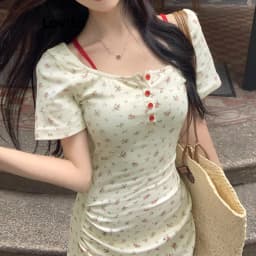 Thumbnail Đầm Lovito hoa nhí xếp nếp giả hai lớp có nút phong cách thường ngày cho nữ L98AD144 4