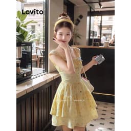 Thumbnail Đầm Lovito họa tiết chấm bi phong cách thường ngày cho nữ LNA65350 1