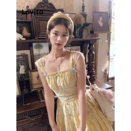 Thumbnail Đầm Lovito họa tiết chấm bi phong cách thường ngày cho nữ LNA65350 3