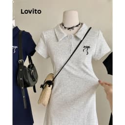 Thumbnail Đầm Lovito phối nơ màu trơn phong cách thường ngày cho nữ LNM68129 2