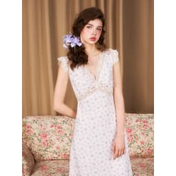 Thumbnail Đầm Midi MARC FASHION Họa Tiết Hoa Cổ V Phối Ren - FAVH011025 1