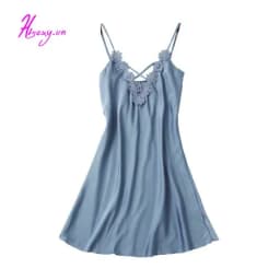 Thumbnail Đầm Ngủ Mặc Nhà Lụa Satin Hisexy Không Mút Ngực MD06 2