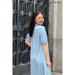 Thumbnail Đầm nữ cổ sen dáng xòe rộng mí ngực xanh dương nữ tính VIEN TRAN V63L25Q003 2