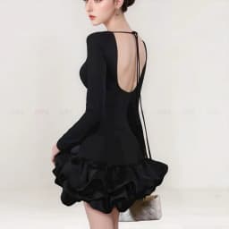Thumbnail Đầm ôm body dài tay MINA thiết kế hở lưng chất Cotton Nhật phối Taffta màu đen - MN299 2