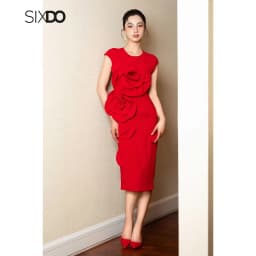 Thumbnail Đầm ôm bút chì hoa 3D SIXDO (Red 3D Flower Woven Pencil Dress) 1