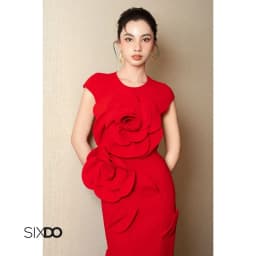Thumbnail Đầm ôm bút chì hoa 3D SIXDO (Red 3D Flower Woven Pencil Dress) 3