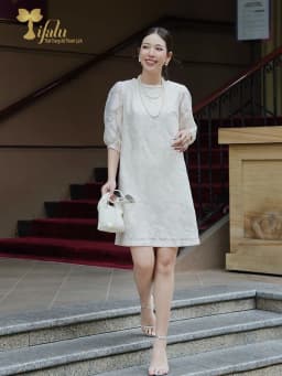 Thumbnail Đầm suông A bigsize cao cấp TIFALU  Zol930CR tay lỡ màu kem sang trọng 3