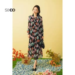 Thumbnail Đầm suông hoa chiffon cổ thắt nơ SIXDO (Black Floral Chiffon Loose Dress) 2