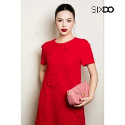 Thumbnail Đầm suông ngắn tay hoa 3D SIXDO (Red 3D Flower Tendy Loose Dress) 2