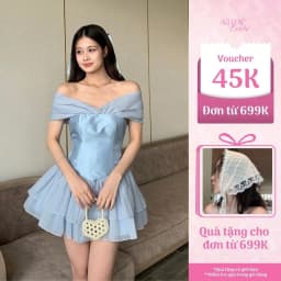 Thumbnail Đầm thiết kế trễ vai xòe tầng màu xanh ODETTE dự tiệc sang trọng - Simple Twist 1