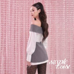 Thumbnail Đầm trễ vai tay dài màu trắng phối xám sọc vạt chéo NEVER UNCOOL thanh lịch, tinh tế - Simple Twist 3