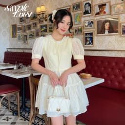 Thumbnail Đầm váy hoa tay phồng cổ chữ V màu vàng chanh CICI phong cách tiểu thư sang chảnh - Simple Twist 4