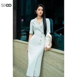 Thumbnail Đầm xanh ngọc bút chì tay lỡ SIXDO (Turquoise Woven Pencil Dress) 1