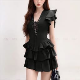 Thumbnail Đầm xoè tầng MINA dự tiệc chất Cotton màu đen thiết kế quyến rũ trẻ trung MN307 3
