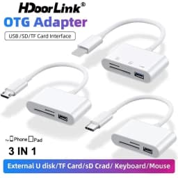 Thumbnail Đầu đọc thẻ nhớ HDOORLINK SD/TF/USB 3 trong 1 có cáp Type-C/Micro USB/iPhone sang SD cao cấp thích hợp cho iPad HUAWEI 2