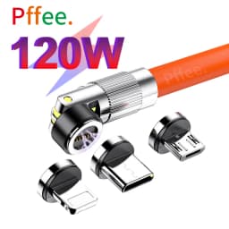 Thumbnail Dây Cáp 3 Trong 1 Pffee 540° 120W 6A USB C 540°Cáp SạC Nhanh LoạI C 66-120W Chuyên DụNg 1