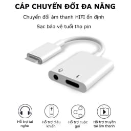 Thumbnail Dây cáp chuyển đổi tai nghe cổng giắc 3.5mm sang chân cắm Iight kèm cổng sạc an toàn-Gutek A3 2